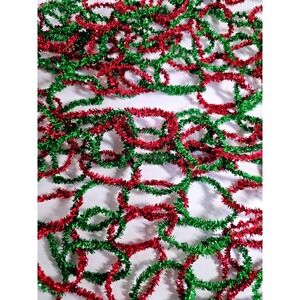 Vintage Red Green Tinsel Christmas Garland Chain Link Holiday Decor‎ 55 ft